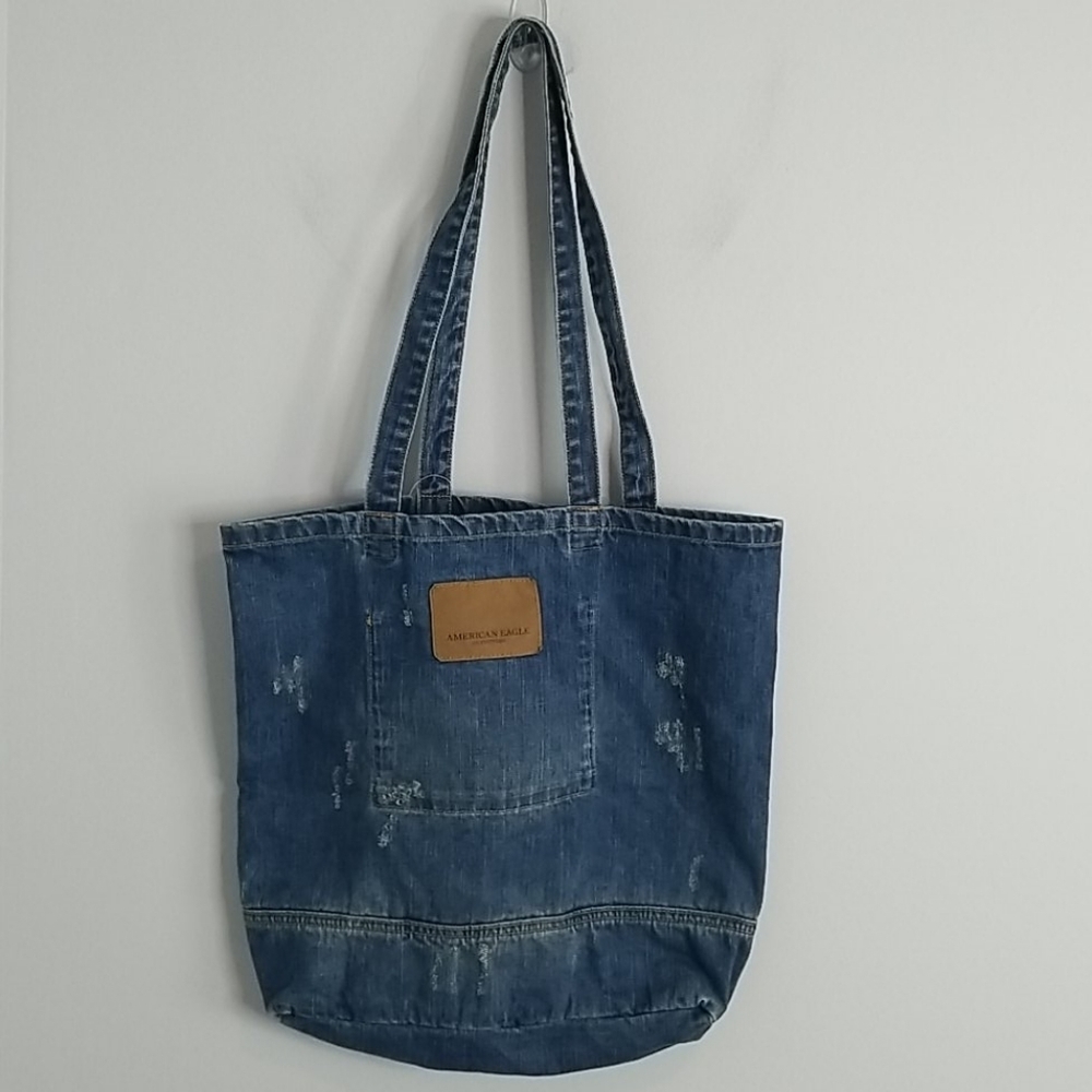 American Eagle Denim Distressed Hobo Tote Bag